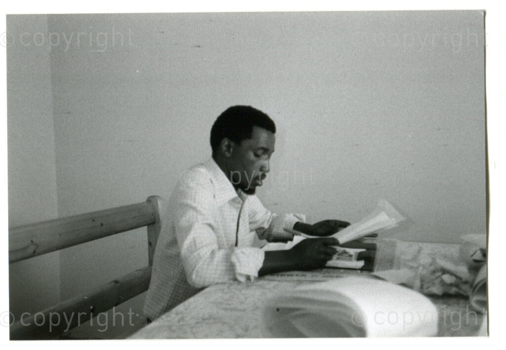 Radio Freedom worker Victor Moshe in the new Radio Freedom studio in Lusaka, Zambia, October 1987. Photographer: Bert Tiddens.