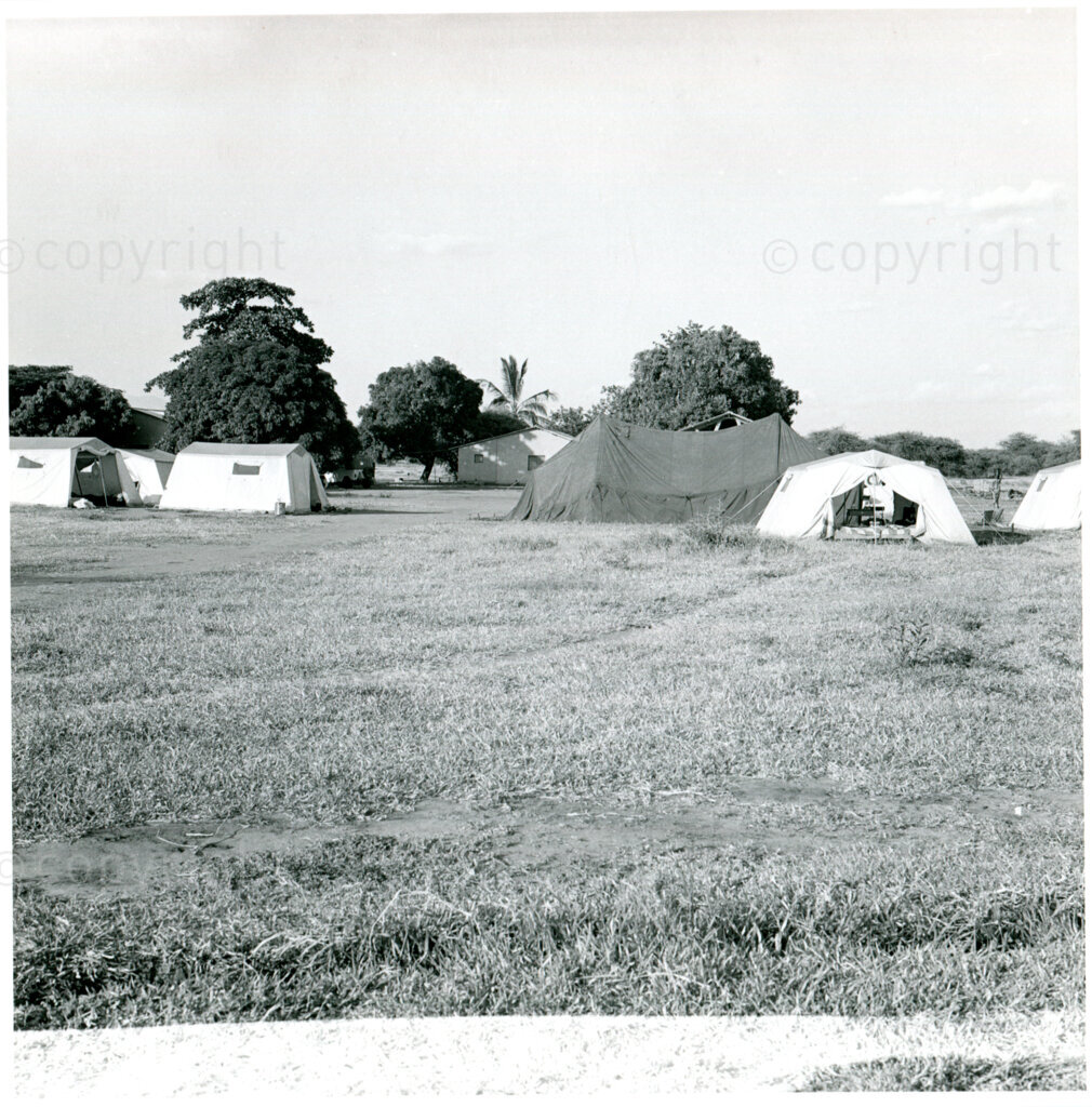 Tents as temporary living quarters in the ANC Development Centre Dakawa, Tanzania, 1985. Photo: Eli Weinberg Photo Lab.