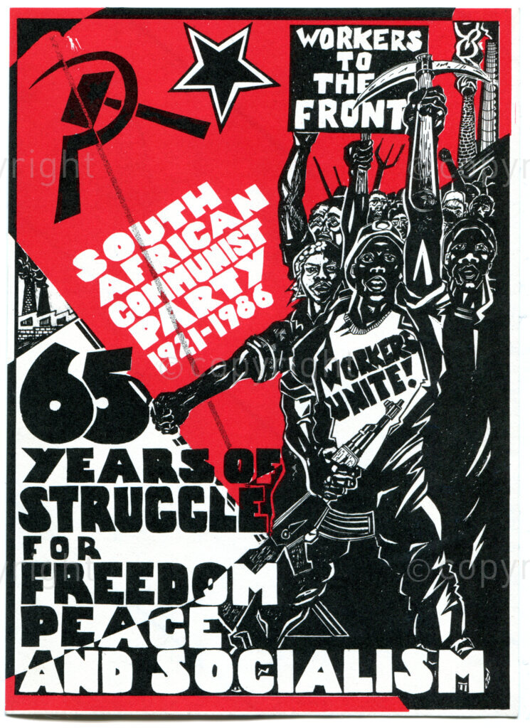 Sticker

WORKERS TO THE FRONT

SOUTH AFRICAN COMMUNIST PARTY 1921-1986

65 YEARS OF STRUGGLE FOR FREEDOM, PEACE AND SOCIALISM