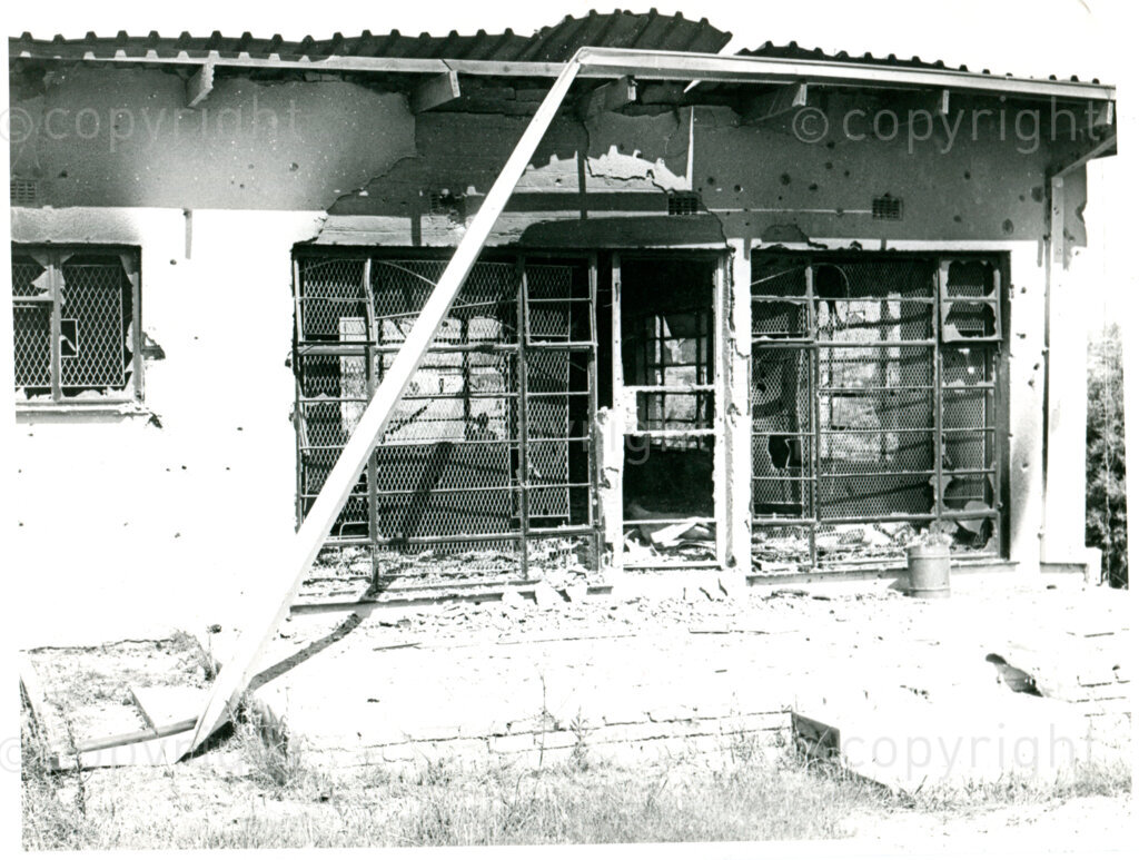 Raid by South African special forces on ANC and other houses in Maseru, Lesotho, on 9 December 1982: one of the damaged houses. Photographer unknown.