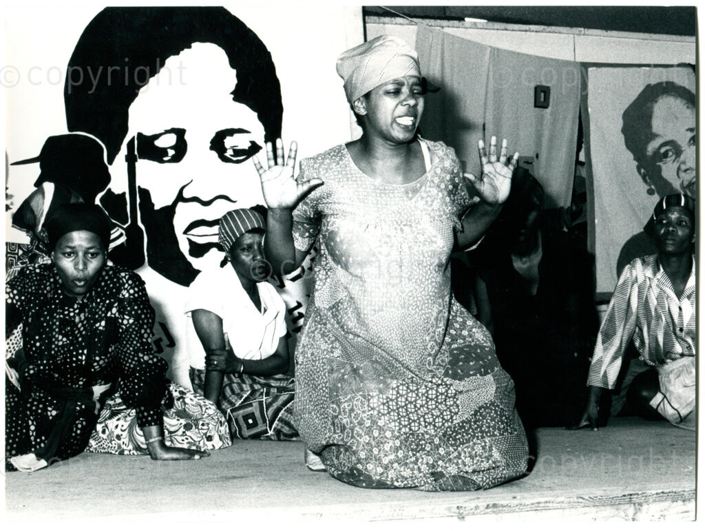 Play by South African women during the South African Women's Day celebration in Mazimbu, Tanzania, August 1989. Photo: Eli Weinberg Photo Lab.