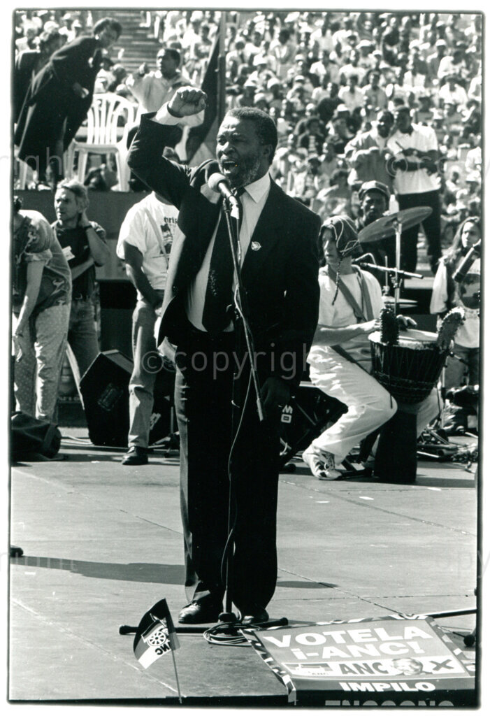 Thabo Mbeki speaks at an ANC elections rally in Soweto, April 1994.Photographer: Pieter Boersma.