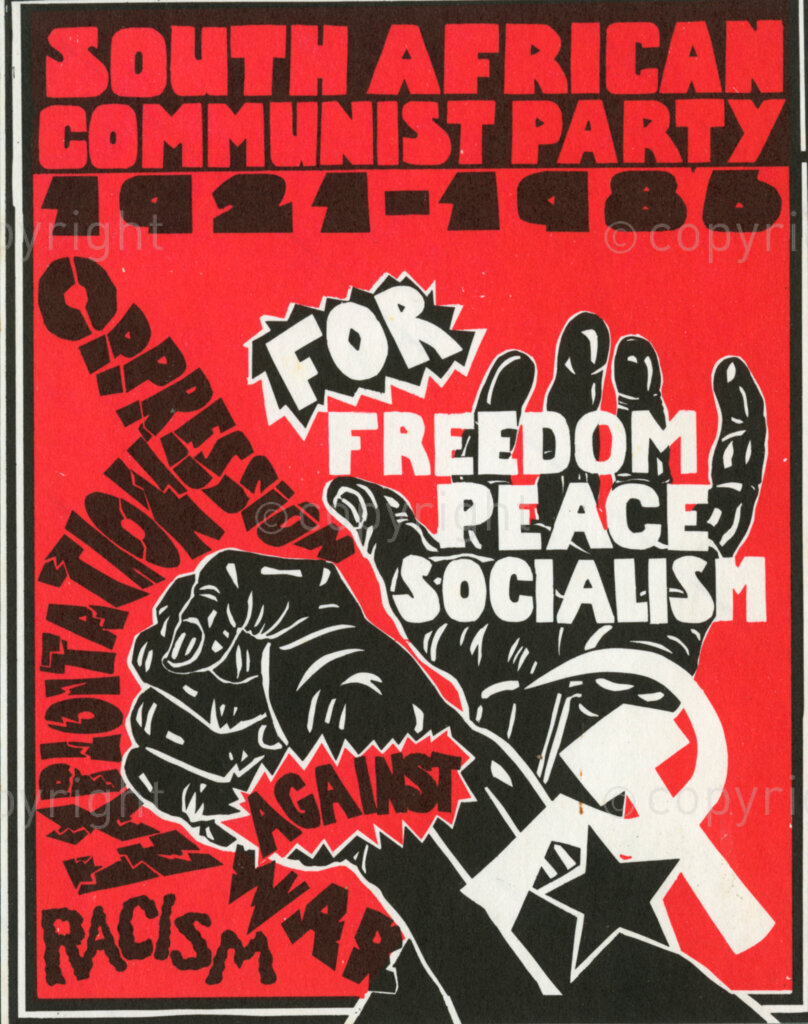 Sticker

South African Communist Party
1921 -1986

For Freedom, Peace, Socialism

Against

Oppression, Exploitation, Racism, War