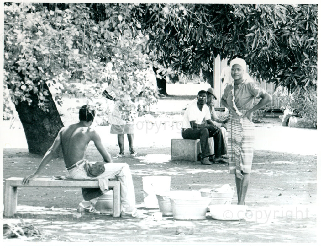 Student washing her clothes in the ANC Development Centre Dakawa, Tanzania, November 1984. Photo: Eli Weinberg Photo Lab.