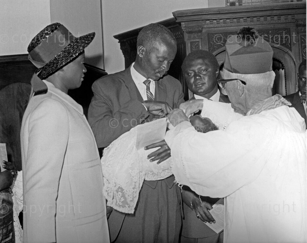 Tom Mboya, a devout Catholic, was known for his strong faith and active participation in his religious community. Mr. Lawrence Sagini, Minister for Local Government and Mrs. Sagini were Godparents to Tom’s youngest daughter, 1960s