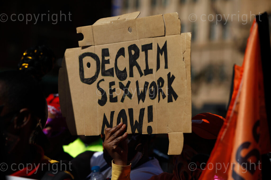 Sex workers supported by SWEAT, Sisonke and FunkItImWalking organisations, gathered at the Beyers Naude Square in Johannesburg, Gauteng province to fight for their rights to work freely and safely in South Africa. They march to the Constitutional Court for the decriminalisation of sex work. 21/05/21 Photo: Oupa Nkosi