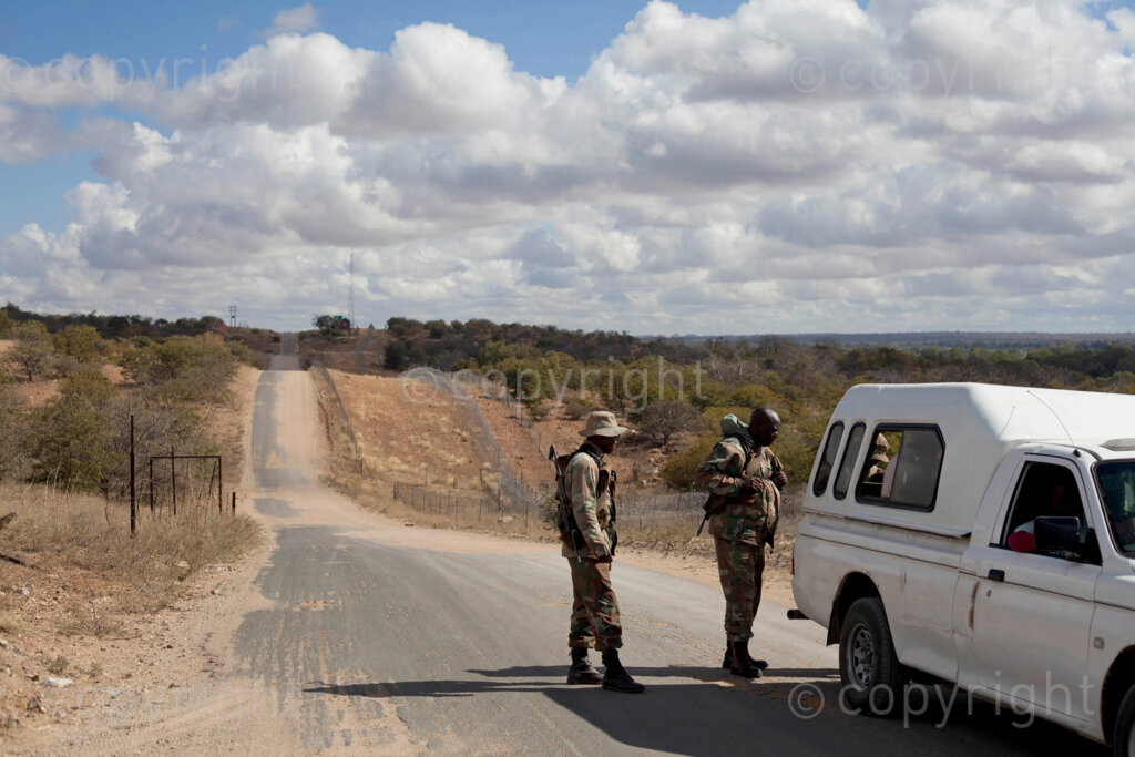 South African National Defence Force patrolling at the Beitbridge Border Post in Musina, Limpopo between South Africa and Zimbabwe. Later in a day, a couple of suspects without proper documents were apprehended during the patrol. 13/07/16 Photo: Oupa Nkosi