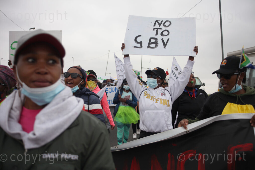 Sekwanele Gender Base Violence (GBV) marchers coming back from the Orlando Police Station in Soweto, south west of Johannesburg in Gauteng, South Africa after they handed in their petition. 25/11/2021 Photo: Oupa Nkosi