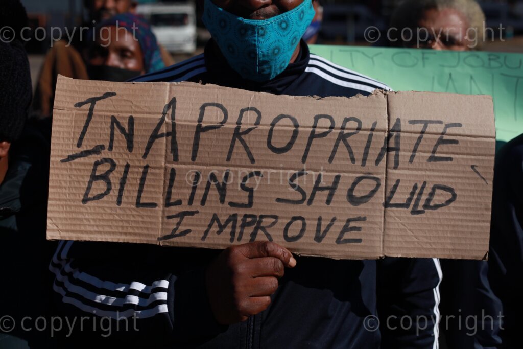 Residents of the City of Johannesburg march to the offices of mayor Mpho Phalatse in Braamforntein, Johannesburg in Gauteng, South Africa to hand in a memorandum demanding the scrapping of irregular billing system and the reinstatement of those that have been disconnected with water or electricity. 31/05/2022 Photo: Oupa Nkosi