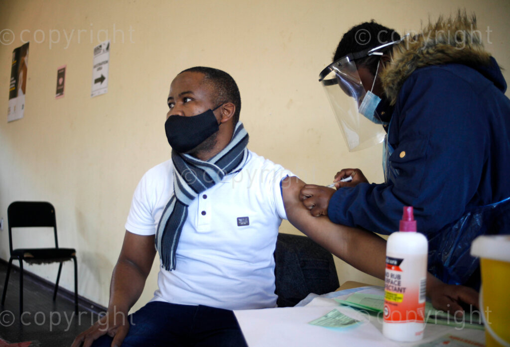 Principal and Maths teacher, Manqoba Madela at Itikeng Primary School in White City, Soweto in Gauteng, South Africa getting the Johnson & Johnson (J&J) Covid-19 vaccines at Naledi Extension 2 Sports Centre is Soweto that is reserved for teachers. 24/06/21 Photo: Oupa Nkosi