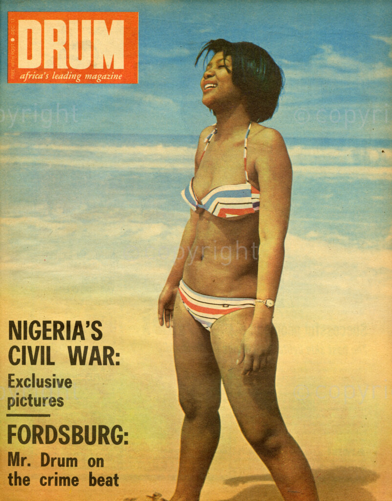 Nigeria's Civil War; Fordsburg: Mr. Drum on the crime beat; Verso: A Christmas cracker! She's Beaty Beck – a 19 year old student nurse and she's smiling because she's Miss Cape Town and also Drum's last cover girl of 1967. She joins us in wishing all readers a merry Christmas and a happy new year.