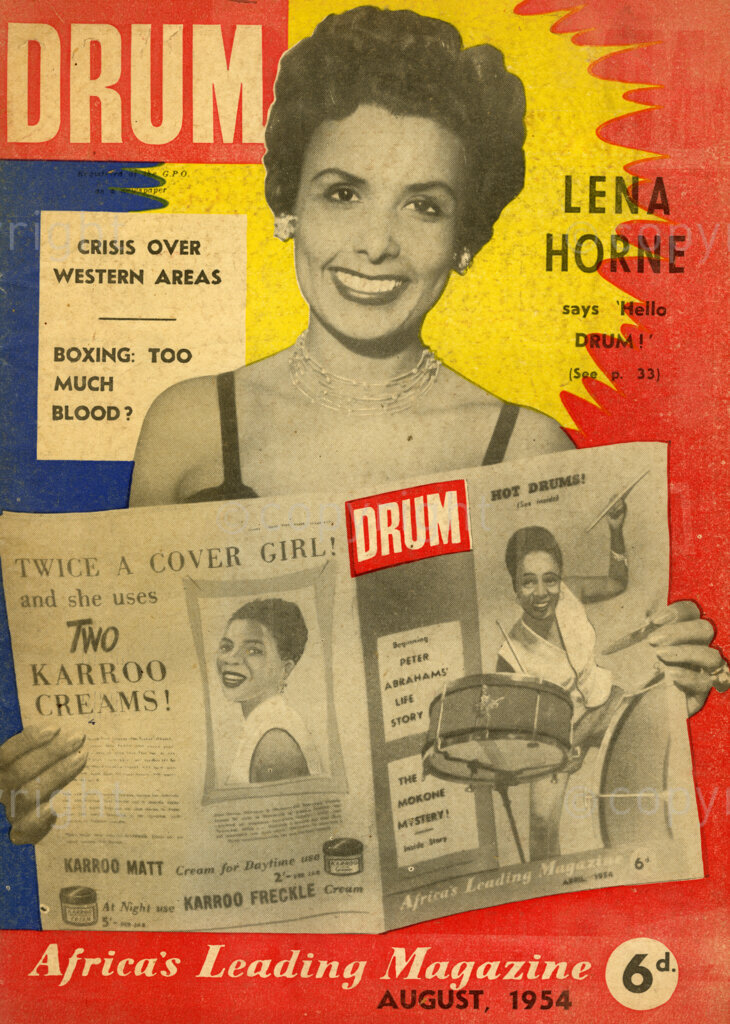 Lena Horne says 'Hello Drum!' Crisis over Western Areas; Boxing: Too Much Blood? Verso: This month's cover girl is none other than the great Lena Horne. She is a Negro America's most famous entertainer and film star.