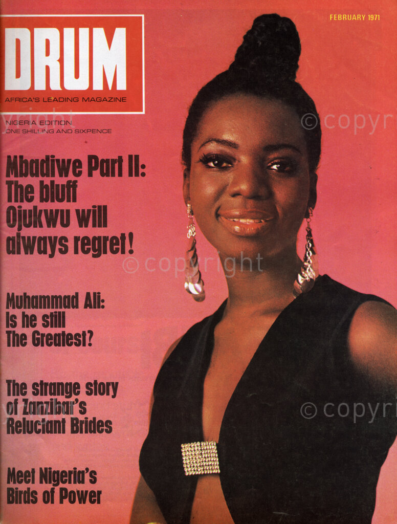 Mbadiwe Part II: The bluff Ojukwu will always regret; Verso: Cover girl lovely Esther Panda, Sierra Leone-born. She completed her education in Britain and with a Teacher's Diploma gained at the College of Education in Cambridge, went to teach French and Italian to Secondary School Pupils. Esther is a dancer as well as an actress, and has appeared on stage in Germany and Denmark.
