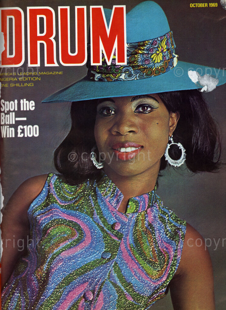 Spot the Ball – Win £100; Verso: Cover girl 20-year-old Elizabeth Masroh, born in Akim-Oda and educated at Adabraka Roman Catholic Mixed School, went to Britain to join her parents in 1962. Elizabeth joined Ghana Airways in 1967 as a telex operator, an is now a receptionist in the head office in fashionable Old Bond Street.