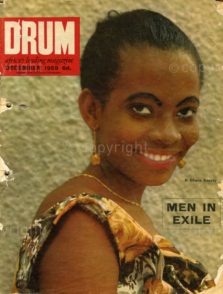 Men in Exile; Verso: Ghana Beauty – This month's cover girl, now isn't she one of the best treats we have ever had for a long time! We DO know her phone number chaps, but it won't help to tell. She lives all the way up in Accra. Ghana West Africa. Our Photographer was so stunned he forgot her name!