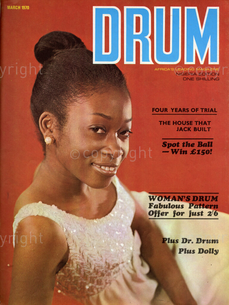 Four Years of Trial; Verso: Drum Cover girl Barbara Barrett, hails from Jamaica but she has always had ambition to visit Africa – And she has worked at two African High Commission in London to prove it! Barbara's very first job after gaining her Pitmans College Diploma was at Nigerian High Commission, where she was a secretary for three years. She is now a Secretary at the Sierra Leone High Commission, still finding time for occasional modelling engagements.
