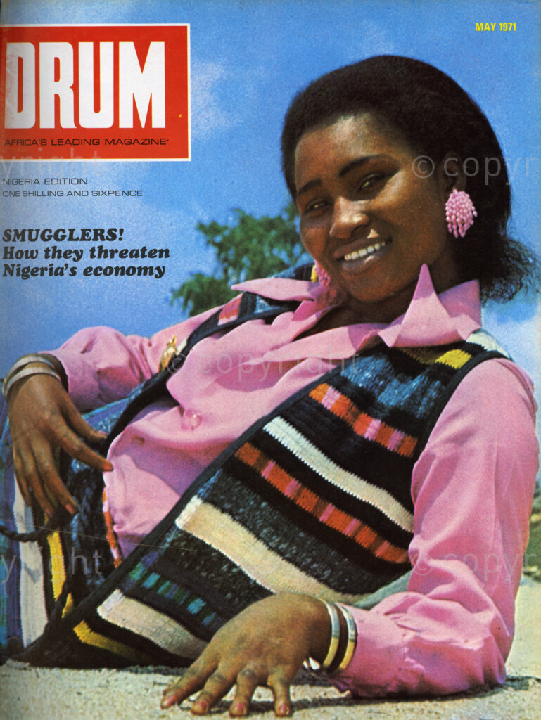Smugglers! How They Threaten Nigeria's Economy; Verso: Cover girl charming Ibilola Allen, fashion designer or beautician Ibilola, who hails from Nigeria's North-Western State.