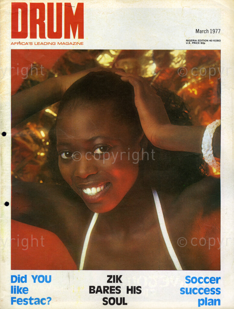 Zik Bares His Soul; Verso: Cover girl, we're sure you want to see a little more of this month's lovely cover girl and when you hear that her name is Carol, you will definitely add your voice to the many people who are singing her praises. Carol herself also likes singing and, as you can guess, she is a now as a model.