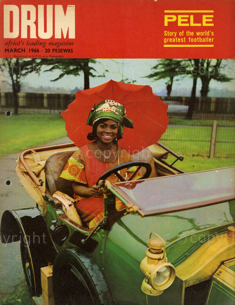 Pele: Story of the world's greatest footballer; Verso: Cover girl Nigerian model Mariane Ennis, 22 year-old driving Renault two-seater, with two cylinders and excellent running condition. She is now in London, vintage cars fascinate Mariane.