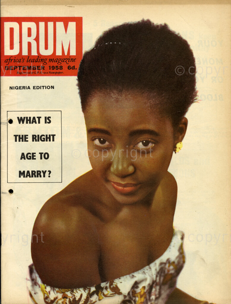 What Is The Right Age To Mary? Verso: Cover girl- 21 year old Doreen Hlanti, the Durban lovely who has chosen for a part in a film which was made with the British star, Belinda Lee, in the union recently.
