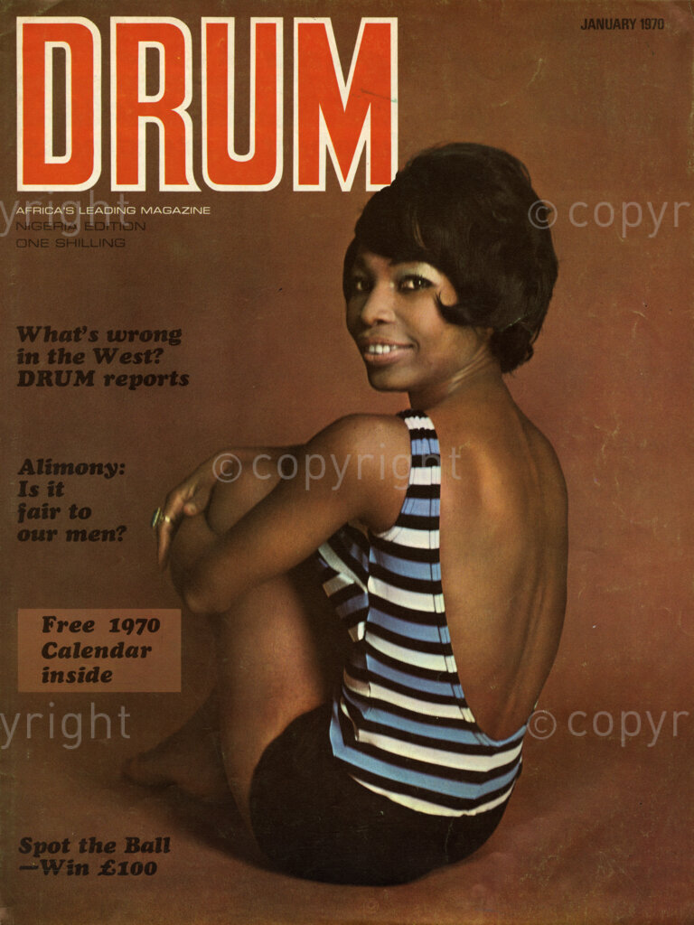 What's wrong in the West? DRUM reports. Verso: Cover girl lively Lynette Stevenson, 23-year-old. Jamaica born Lynette intends to combine her modelling career with a spell in drama school, and then launch out on the world of acting.