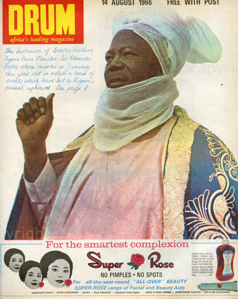 Verso: The Sardauna of Sokoto, Northern Nigeria Prime Minister, Sir Ahmadu Bello, whose murder in January this year set in motion a train of events which have led to Nigeria's present upheaval. See page 8.