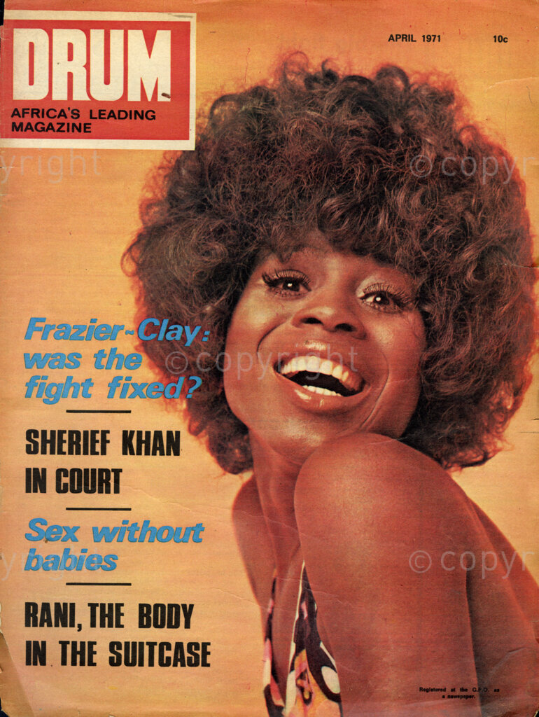 Frazier – Clay: was the fight fixed? Sherief Khan in Court; Verso: Cover girl – Miss Minah Uko from Aba, Nigeria. She uses the name Minah Bird in her professional career as a model and actress.