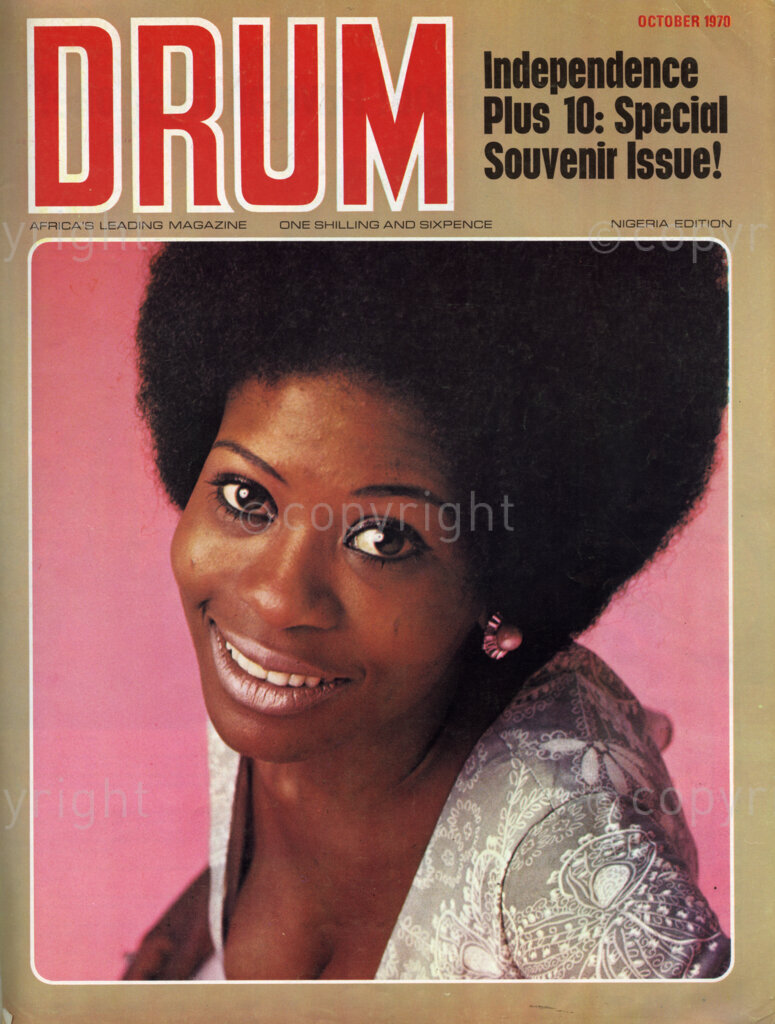 Independence Plus 10: Special Souvenir Issue! Verso: Cover girl Miss Bola Onayemi, is a girl of many parts – law student, broadcaster, writer. Lagos born Bola was educated at Our Lady of Apostles convent school, Yabaa, and then went to boarding school in Britain at the age of 11. For the past three years she has been studying for her Bachelor of Laws degree, while writing articles, broadcasting for the BBC, and generally enjoying herself on her travels in Britain and Europe.