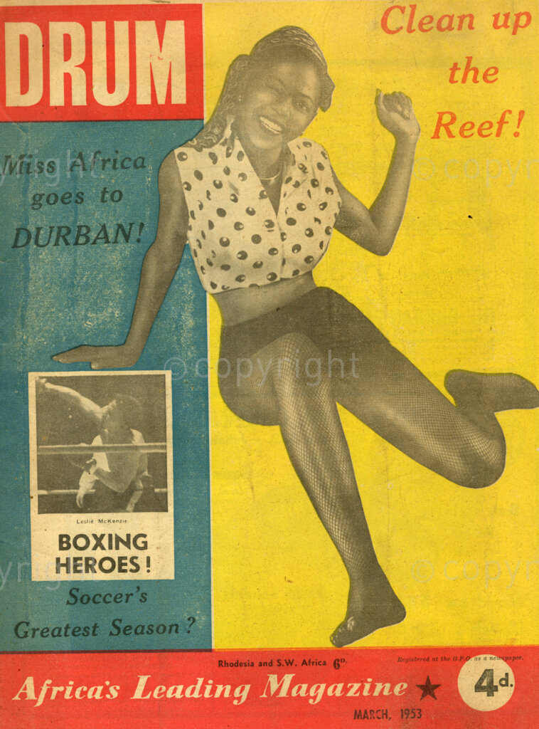Clean up the Reef! Miss Africa goes to Durban! Verso: Cover girl – 20 year old Francina Monareng of Orlando doesn’t like cumbersome clothes. She likes her freedom too much.
