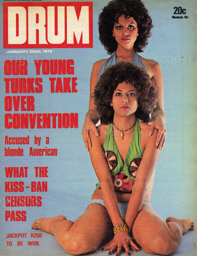 Our Young Turks take over convention; Accused by a blonde American; Verso: Cover girls Claudia (left) and Ginette Maire (right). The two sisters born 18 and 16 years ago in Mauritania, do everything together. The super duo were enticed away from Africa a few years ago to sing with a 