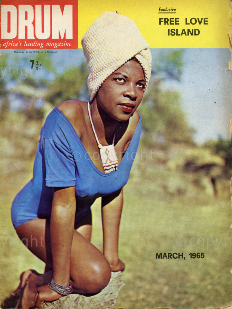 Free Love Island; Verso: Cover girl Meisie Radebe, she left Johannesburg in 1963 with Alfred Herbert's African Follies to go to Kenya, where she is now showing off lots of her 36-22-36 figure in a strip-tease act.