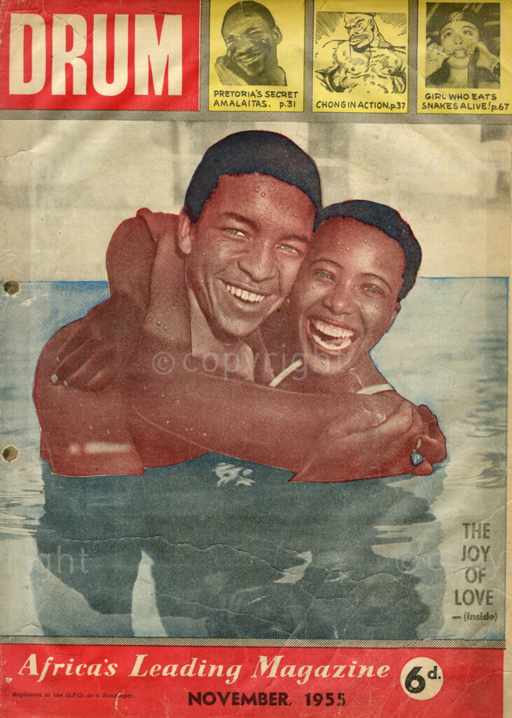 The Joy of Love; Verso: The Joy of Love – Nora Mosiakoko and Isaac Parker at the Huddleston swimming bath. Their story here breathes the spirit of spring and…Love! It is a story of youth all over the world: East, West, North and South.