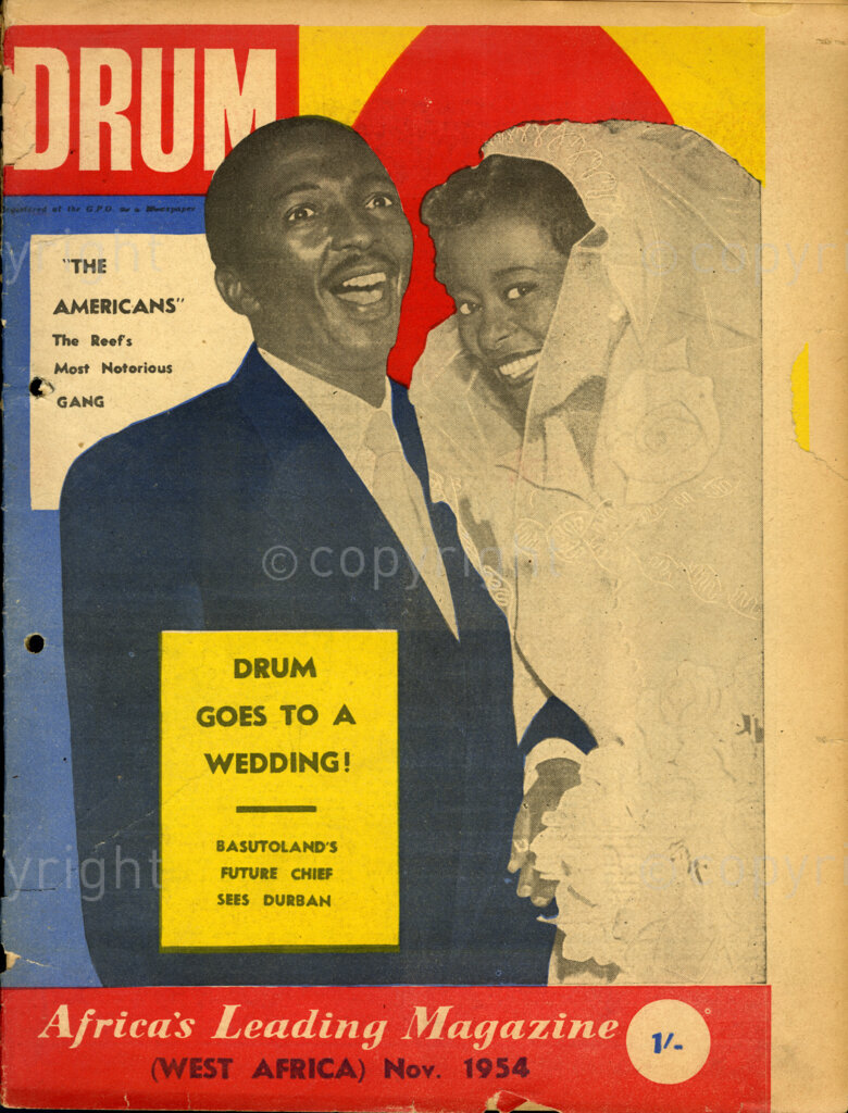 Drum Goes to a Wedding! Basutoland's Future Child sees Durban; Verso: Davis Kau and Irene Kgosana. David Kau was marrying Irene Kgosana.