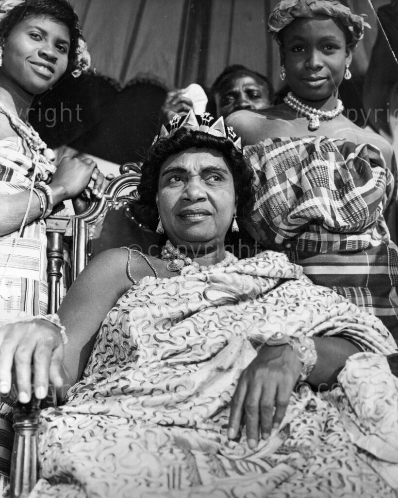 Jamestown, Portrait of a town – The dignity of woman is upheld in Jamestown as much as anywhere else. It finds expression majestically in this picture of the Queen Mother of Jamestown, Naa Afipong. Of all the various towns which constitute the city of Accra, the one which has best managed to maintain its individuality through the ages is James Town. And this is in spite the fact that it was one of the first to come under the influence of Europeans. Drum wanted to portray the ageless greatness of Jamestown and there seemed to be no better way than asking Jamestown to tell its own story – by presenting a camera's eye view of life as it is lived in James Town.
