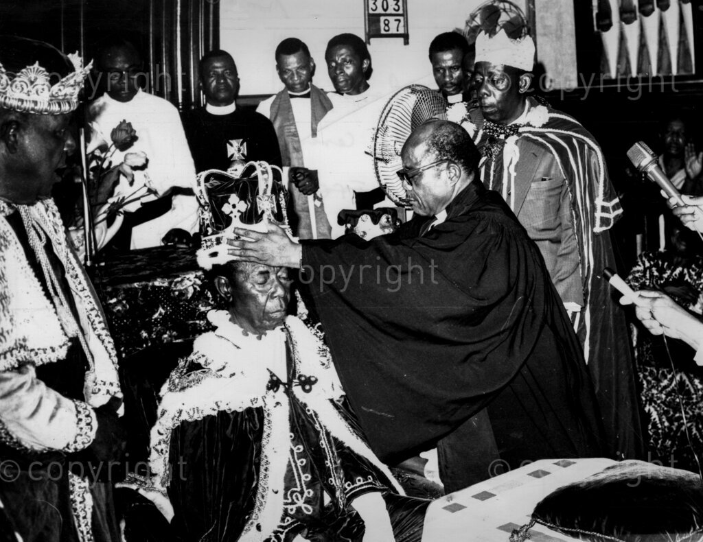 Calabar of Obong Coronation 1974. A solemn moment, the recrowning at Presbyterian Church.