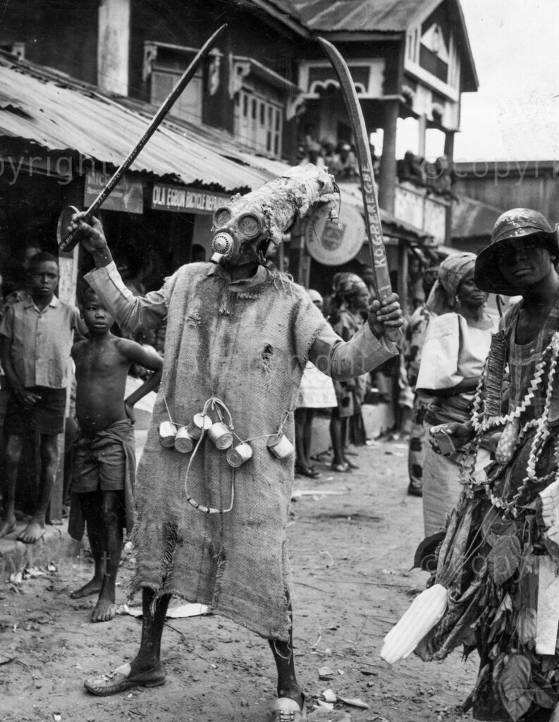 Women banned: Aborigines of Ibadan, squatting and telling stories still talk with nostalgia of the Egungun masquerade, a ceremony which was forbidden to women. This ceremony was held every three years from the time Ibadan town was founded until about ten years ago. It was said that any woman who stepped out of doors during the celebration would become barren and might even die before the ceremony.