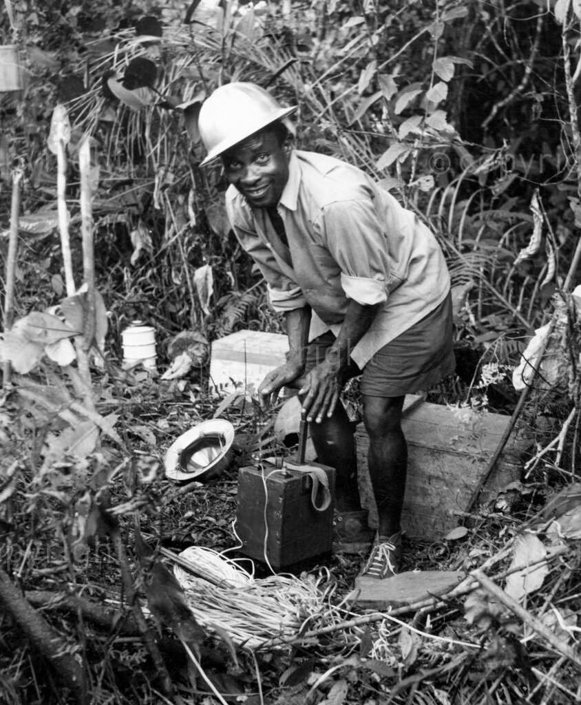 Oil In Nigeria. How oil was found. Shooter goes into action, hands poised, he awaits for the signal to let off a seismic shock which will enable scientists to determine the composition of the ground and the prospects of finding oil there. The discovery of oil in Nigeria has marked the beginning of a new and vital era in the development of the country. It has opened up vast economic vistas, paths to prosperity along which all may one day tread. The search has been a long and costly one. It has demanded enterprise and capital, daring and foresight. These have not been lacking, and from swamp and jungle the liquid gold that is oil now spurts triumphantly forth. Shell-BP began search for the oil in Nigeria in 1937.