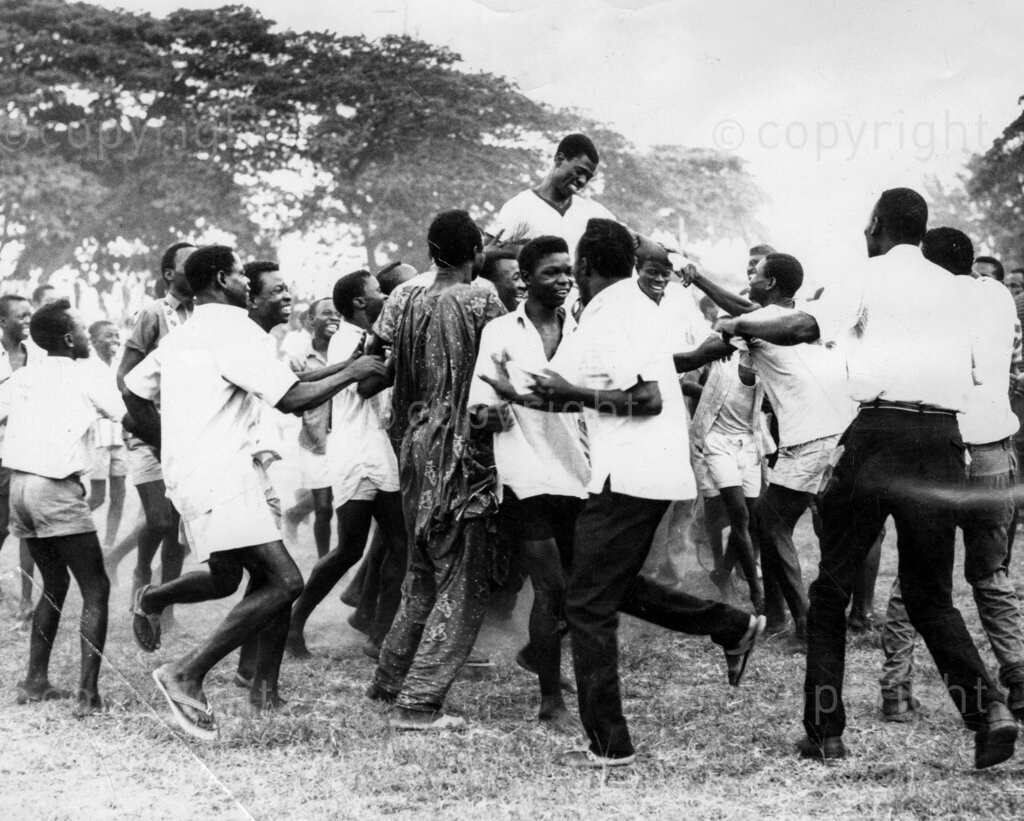 Victor The Gent (usually) laughs it off. In flying style, Victor takes a corner. The most surprised man in Lagos when it was announced that the 25-year-old police left winger Victor Iyamu had been voted best Lagos footballer for 1962, was Victor Lyamu himself. Victor, a Lance-Corporal in the Nigerian Police Force, did not expect the honour