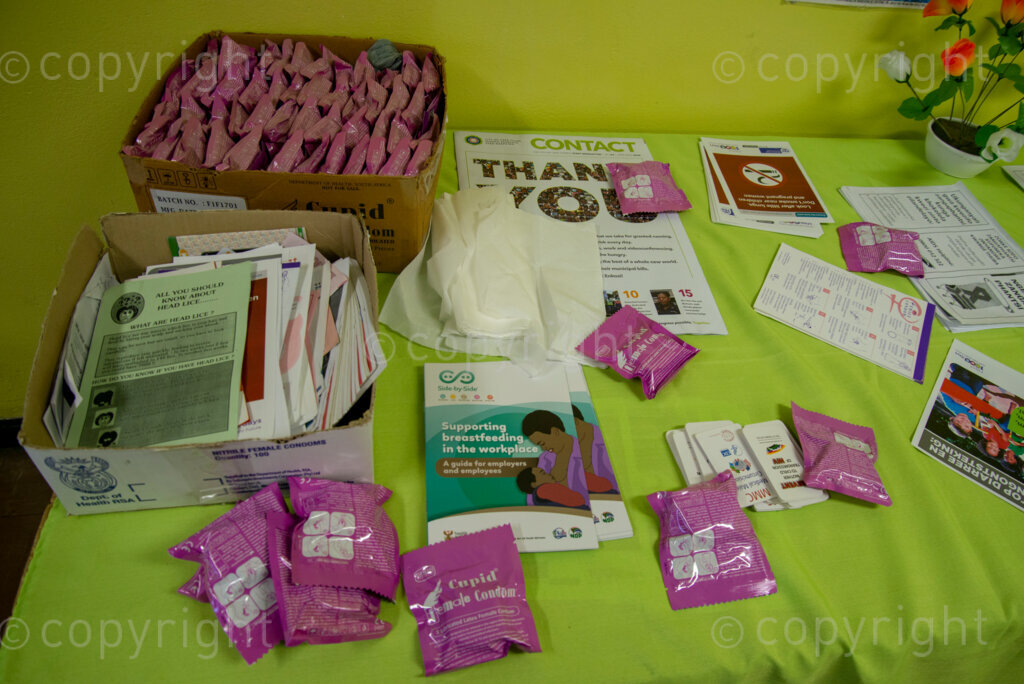 Female condoms and various health leaflets are seen as The City of Cape Town opened a clinic extension in the Elsies River Library, to serve mothers and children with routine visits such as family planning and immunizations, today, Monday, July 13, 2020. Clinic extensions are being constructed to separate COVID-19 treatment and diagnosis from other treatments. PHOTO: EVA-LOTTA JANSSON 