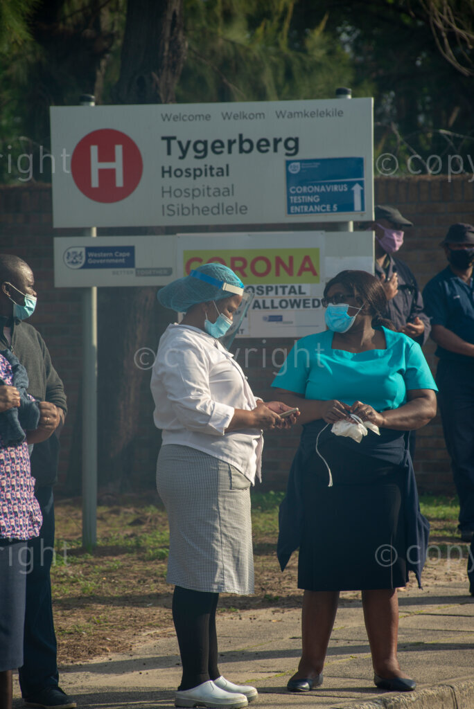 Hospital workers demonstrate outside Tygerberg Hospital, in Cape Town, to bring their plight to the attention of President Cyril Ramaphosa, as he visited the Cape Town Province. PHOTO: EVA-LOTTA JANSSON