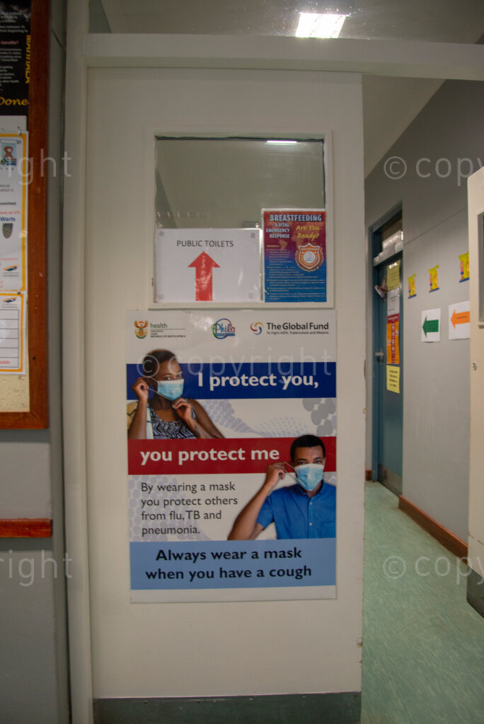 A sign encouraging people to wear masks is seen at Adriaanse Clinic in Elsies River, Cape Town, Monday, July 13, 2020. PHOTO: EVA-LOTTA JANSSON 