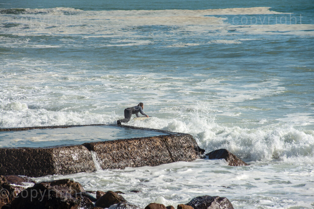 Surfers enjoyed the unusually high waves in Gordon's Bay, in the Western Cape, Tuesday afternoon, July 14, 2020, after gale force winds and flash floods had beaten the coast for several days. PHOTO: EVA-LOTTA JANSSON 